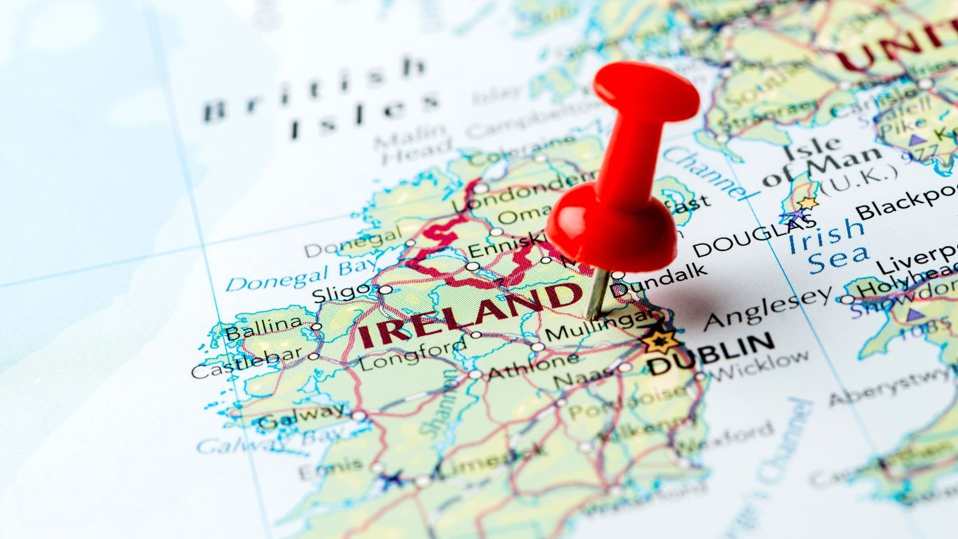 Irish Map with map Pin in Dublin